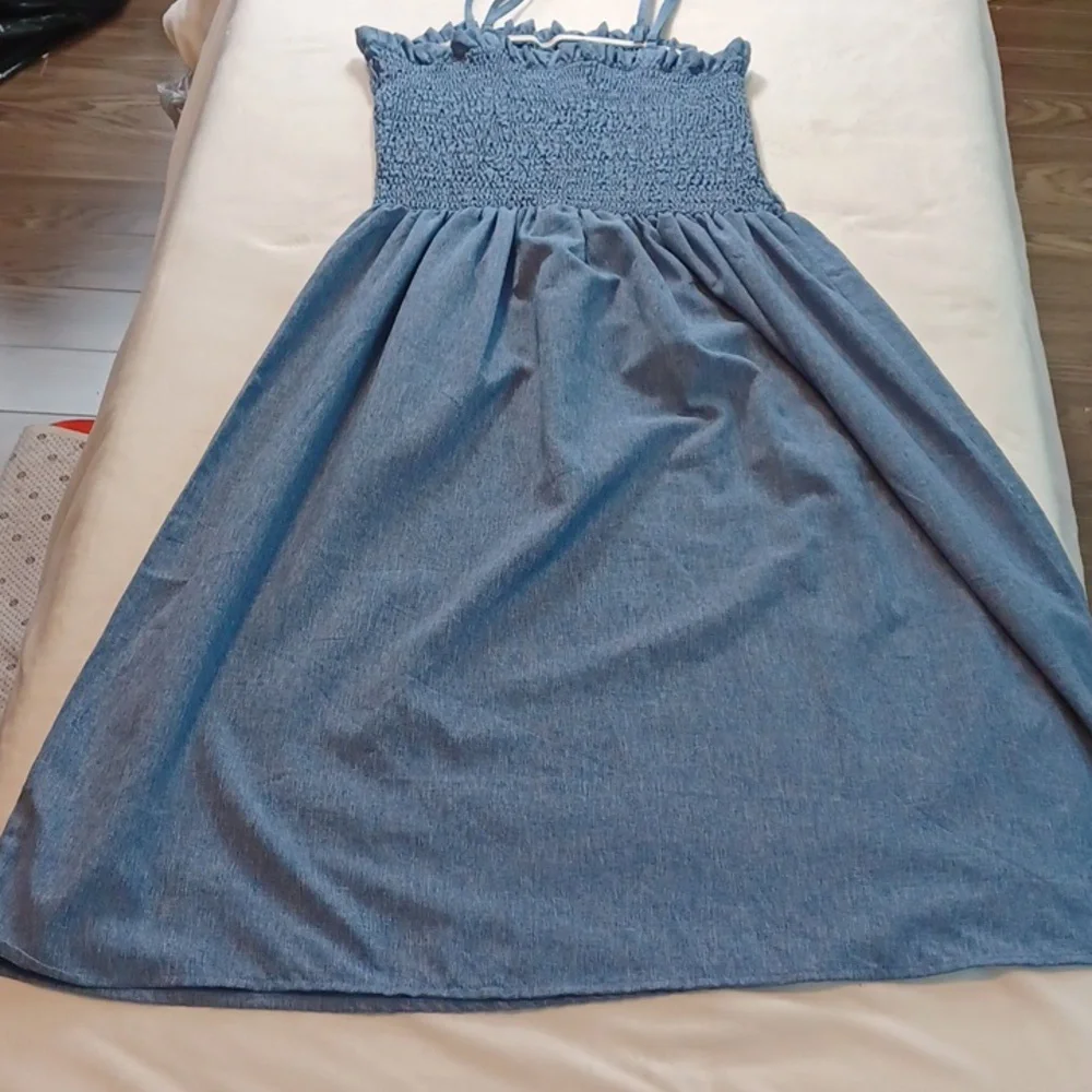 love by chesley chambray prairie smocked sundress button front spaghetti strap l - Picture 8 of 14